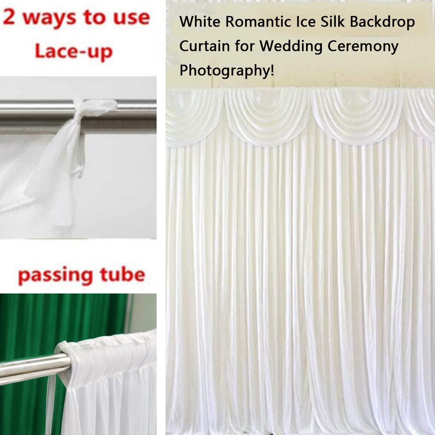 MYOYAY Ice Silk White Backdrop Curtain 10x10ft Wedding Stage Backdrop Drapes Wrinkle Free Photo Backdrop Drapes for Party Bridal Baby Shower Reception Graduation Decorations