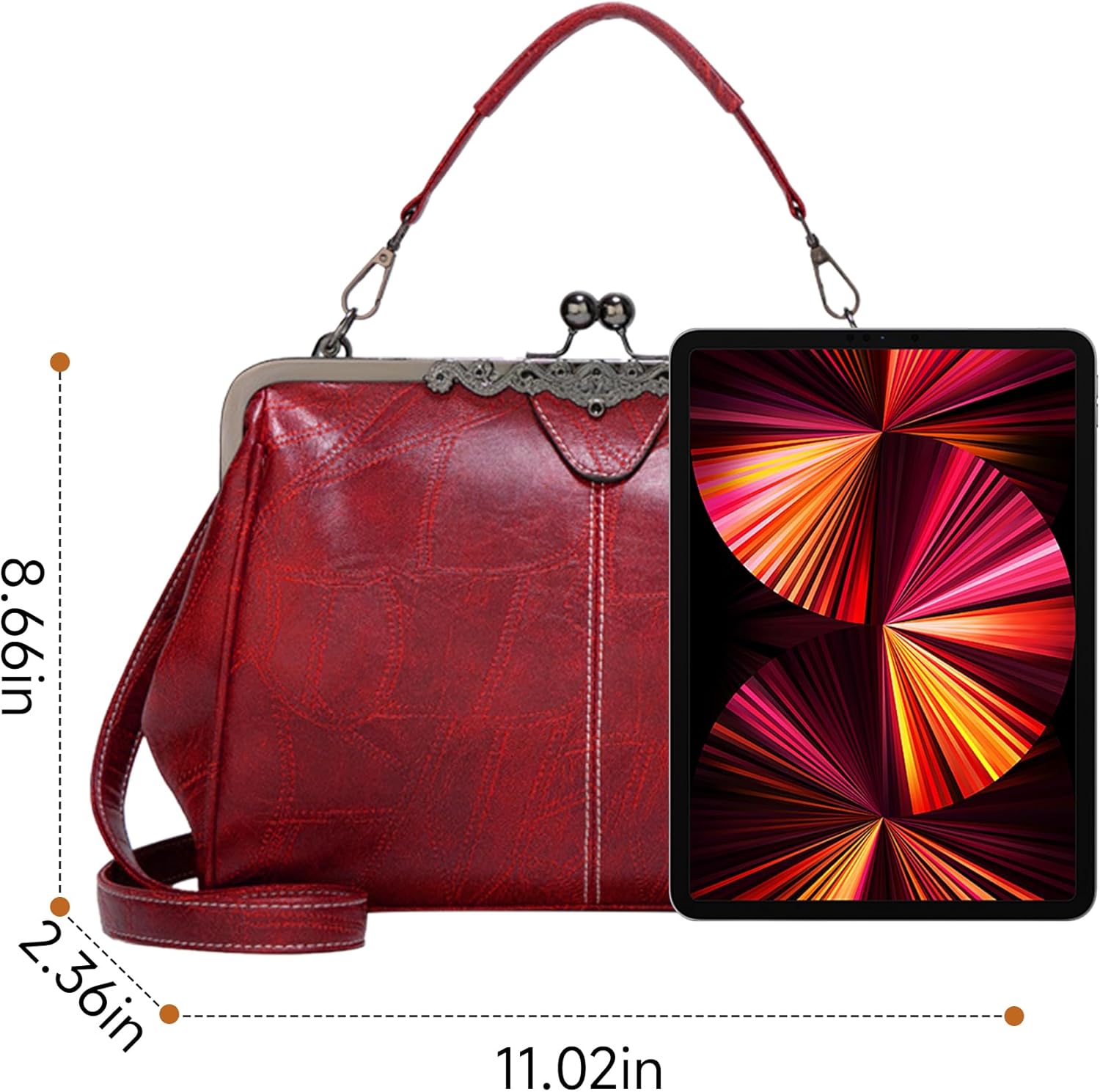 Purses for Women Vegan Leather Women's Handbag Crossbody with Kiss Lock Satchel Evening Clutch Purse Vintage Tote