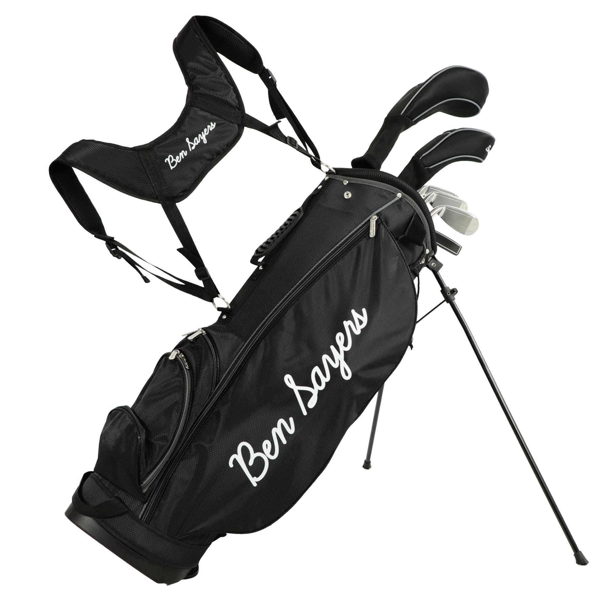 Ben Sayers M8 Golf 6 Club Stand Bag Package Set | Mens Right Handed | Lightweight 2.4kg | Black/Grey | Graphite and Steel Shafts | Driver, Irons, Mallet Putter | With Flipstand & Shoulder Strap