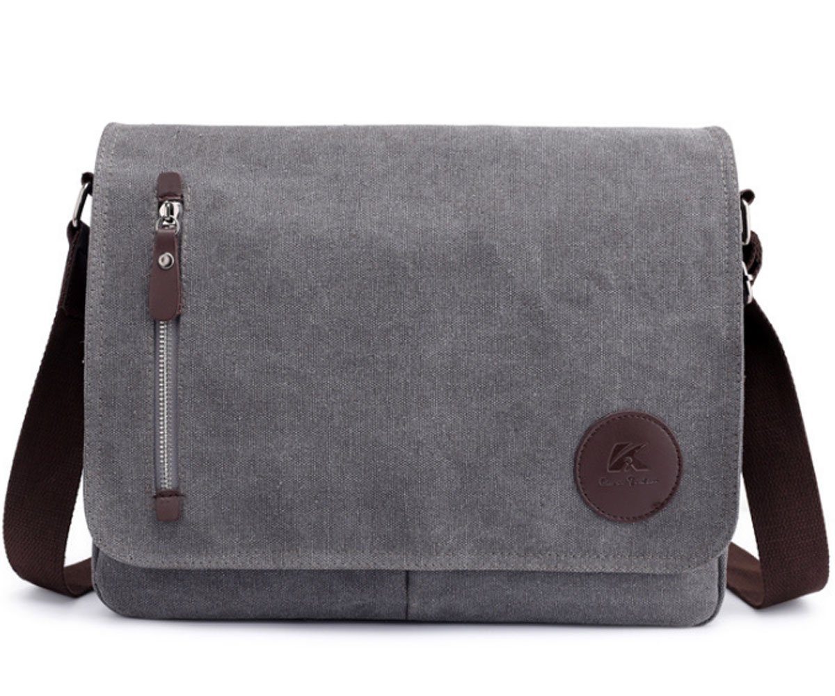 Mens Multifunction Canvas Messenger Bag Shoulder Crossbody Travel Hiking School Laptop Bag Tote Satchel Briefcase Purse Grey