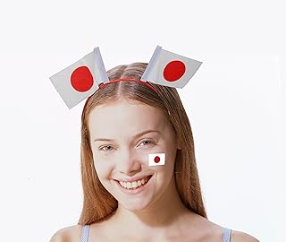 A ONE 日本応援 タトゥーシール ボディシール ワールドカップ スポーツイベント 日本代表 応援グッズ 日の丸 国旗 日本国旗 応援ニッポン 日本応援グッズ シール 1シート 8枚セット+ カチューシャ1セット (カチューシャカラー:レッド)