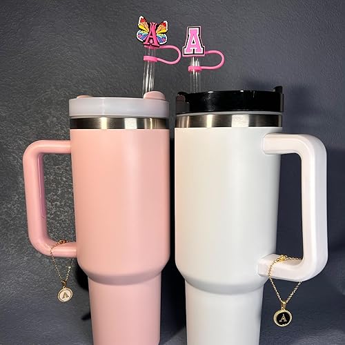 Miniatura 2 de AINEEDY Stanley Cup - 2 fundas de popote de 0.4 pulgadas para taza Stanley de 30 y 40 onzas con 2 colgantes de letra inicial personalizada,