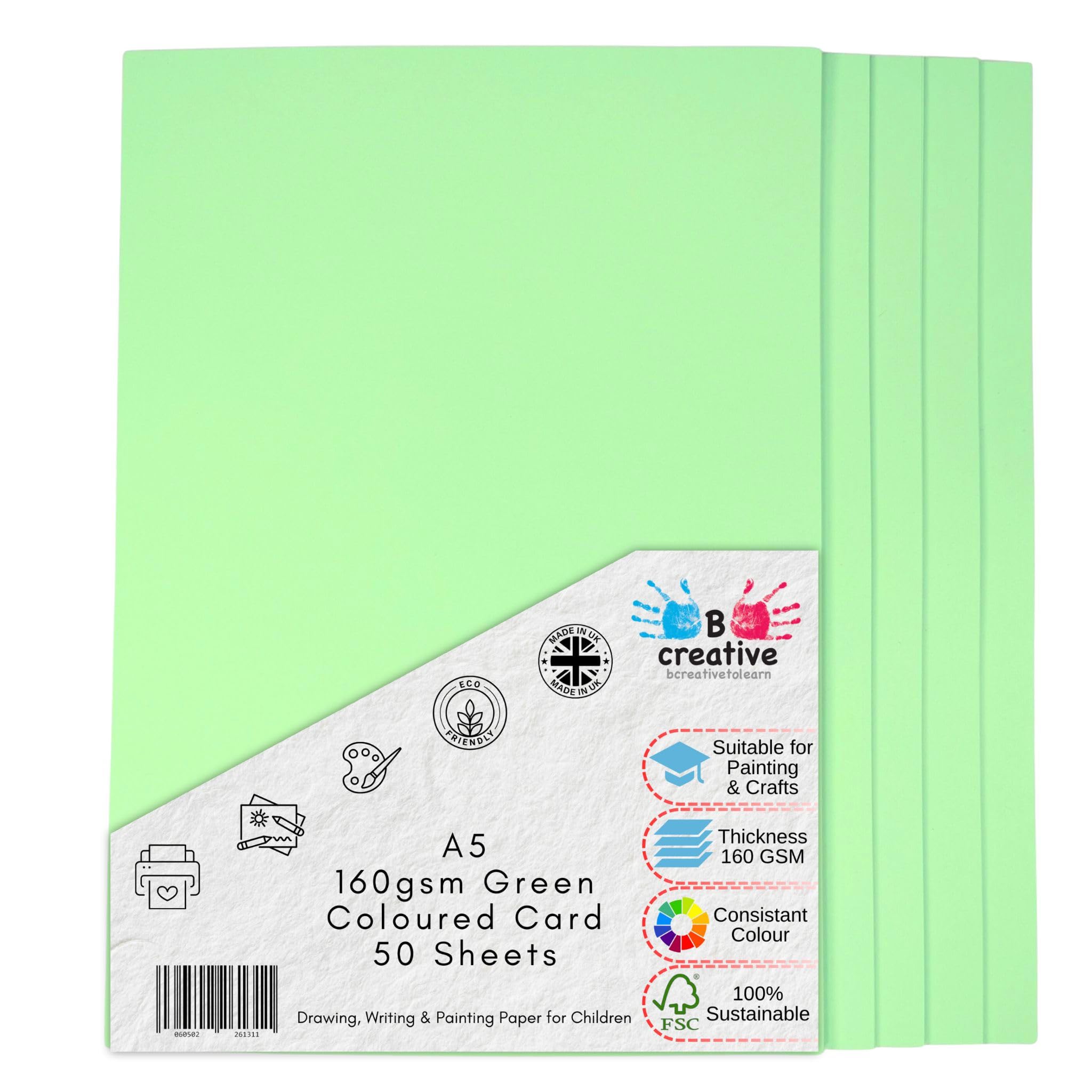 Bcreativetolearn Green A5 Natural Card 50 Sheets Light Card 160Gsm Coloured A5 Printer Photocopier Coloured Sheets