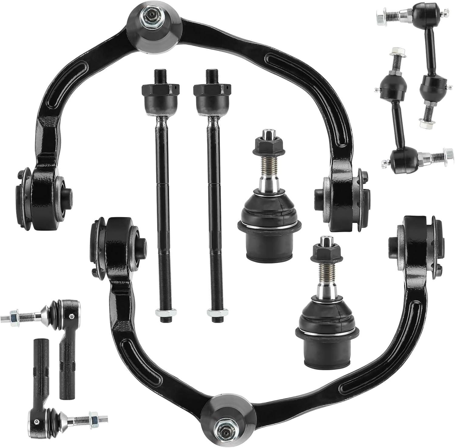 Front Upper Control Arms for Ford Expedition 2004 2005 2006 with Lower Ball Joints Sway Bars Tie Rods End Suspension Kit, Coil Spring Bar Suspension Only, K80718 K80719 K80039 K80239 ES3695 10PCS