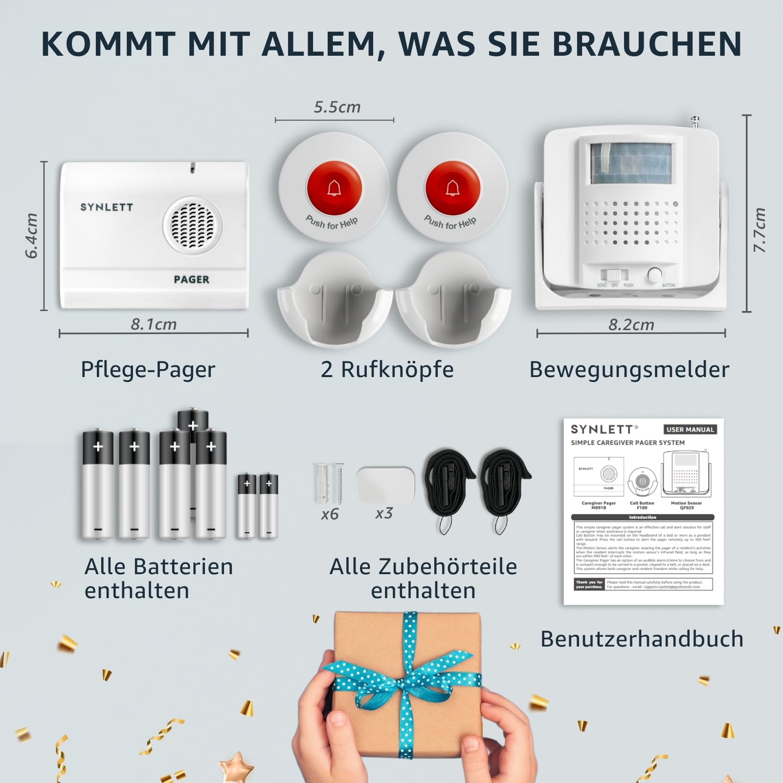 Pflege-Pager mit 2 Rufknöpfen & Bewegungssensor Senioren