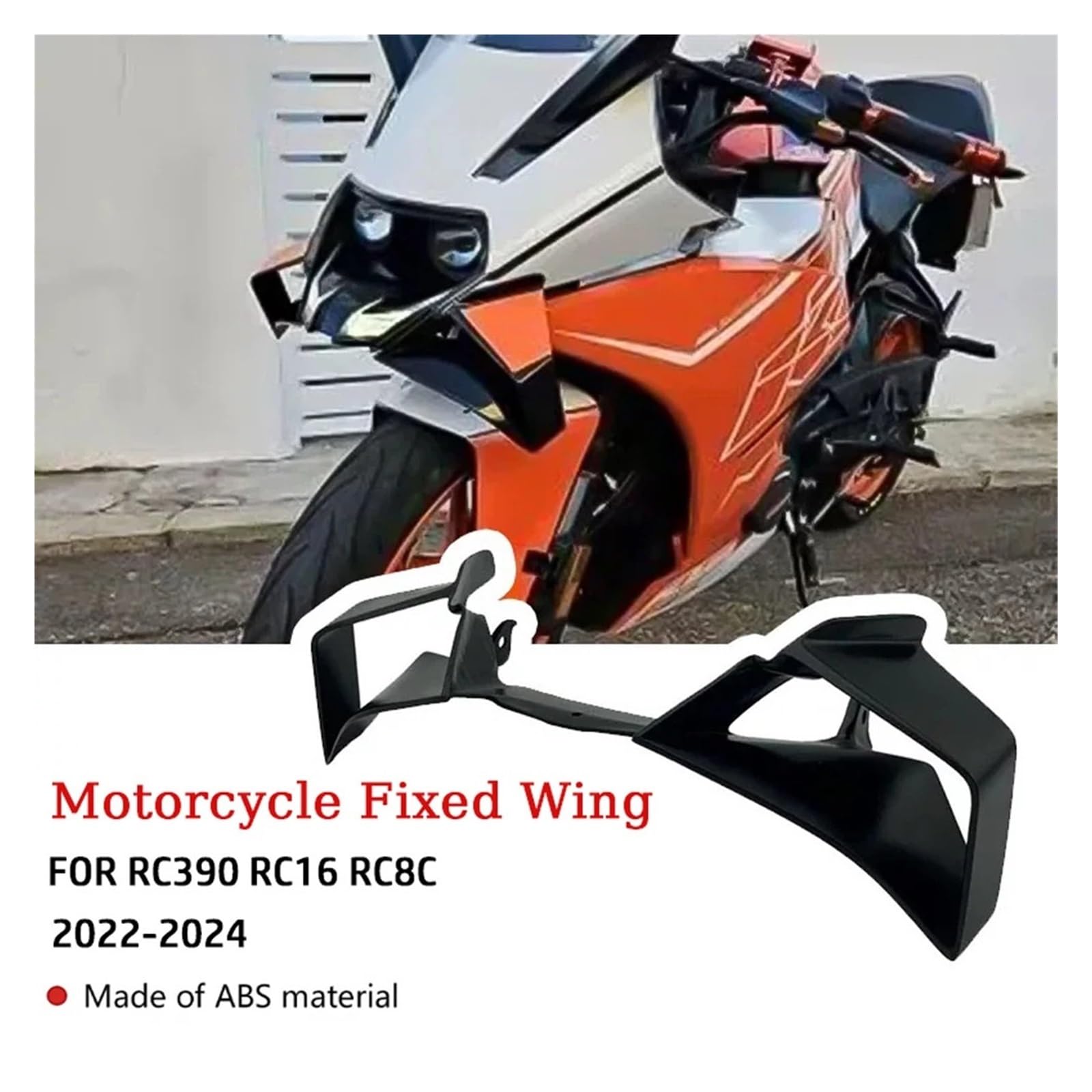 PBCGTFHJK Motorcycle Fairing Side Wings RC390 2024 RC16 2024 RC8C 2024 2023 2022 Motorcycle Side Wind Spoiler Fairing Fixed Wind Wing Lower Shroud Front Wing Motorcycle Wing Spoiler(Black-Orange)