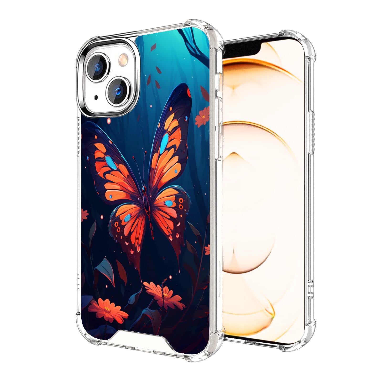SHENCANG BLUE Case for iPhone 13 with Colorful Butterfly Designer-146 Pattern Clear Frame Slim Transparent Soft TPU Shock-Proof Four Corners Reinforced Mobile Phone Case