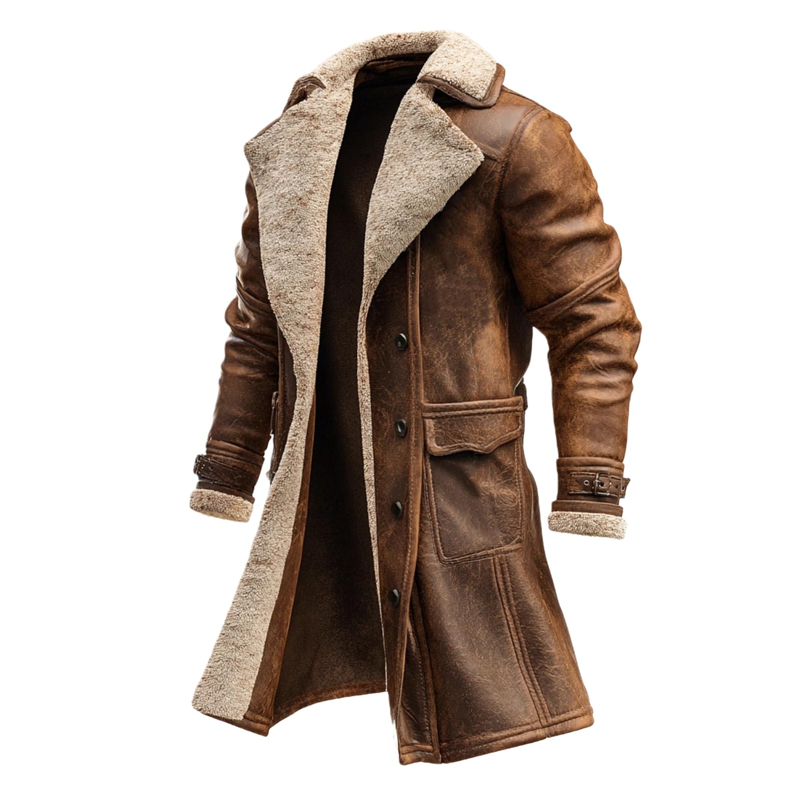 Sherpa Lined Leather Jacket Men Cowboy Jacket Retro Western Jackets for Men