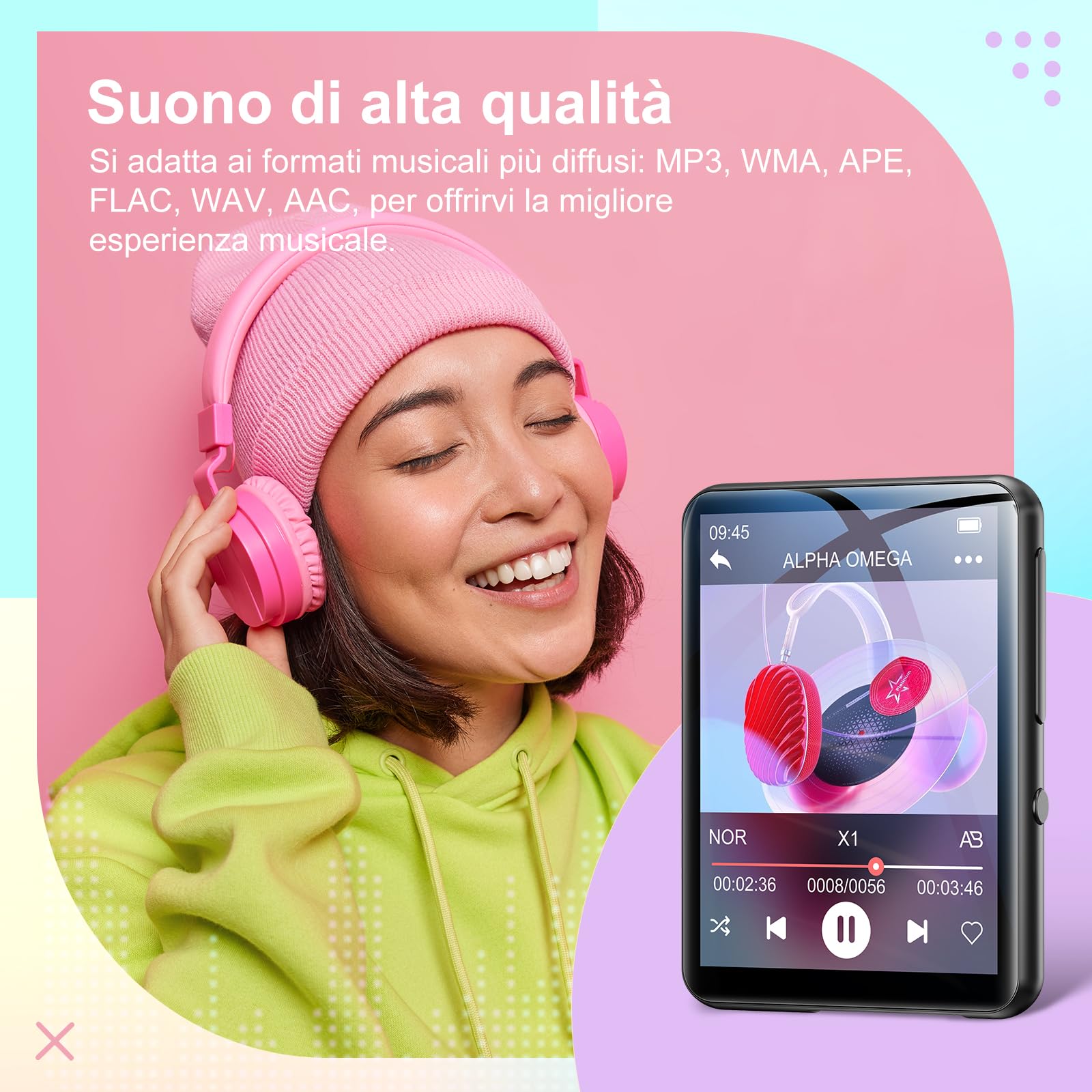 128GB Lettore MP3 Bluetooth 5.4, Oilsky 2,4'' Schermo Touch Mp3, Lettore Musicale MP3 Portatile con Altoparlanti, Radio FM, Ebook (Nero)
