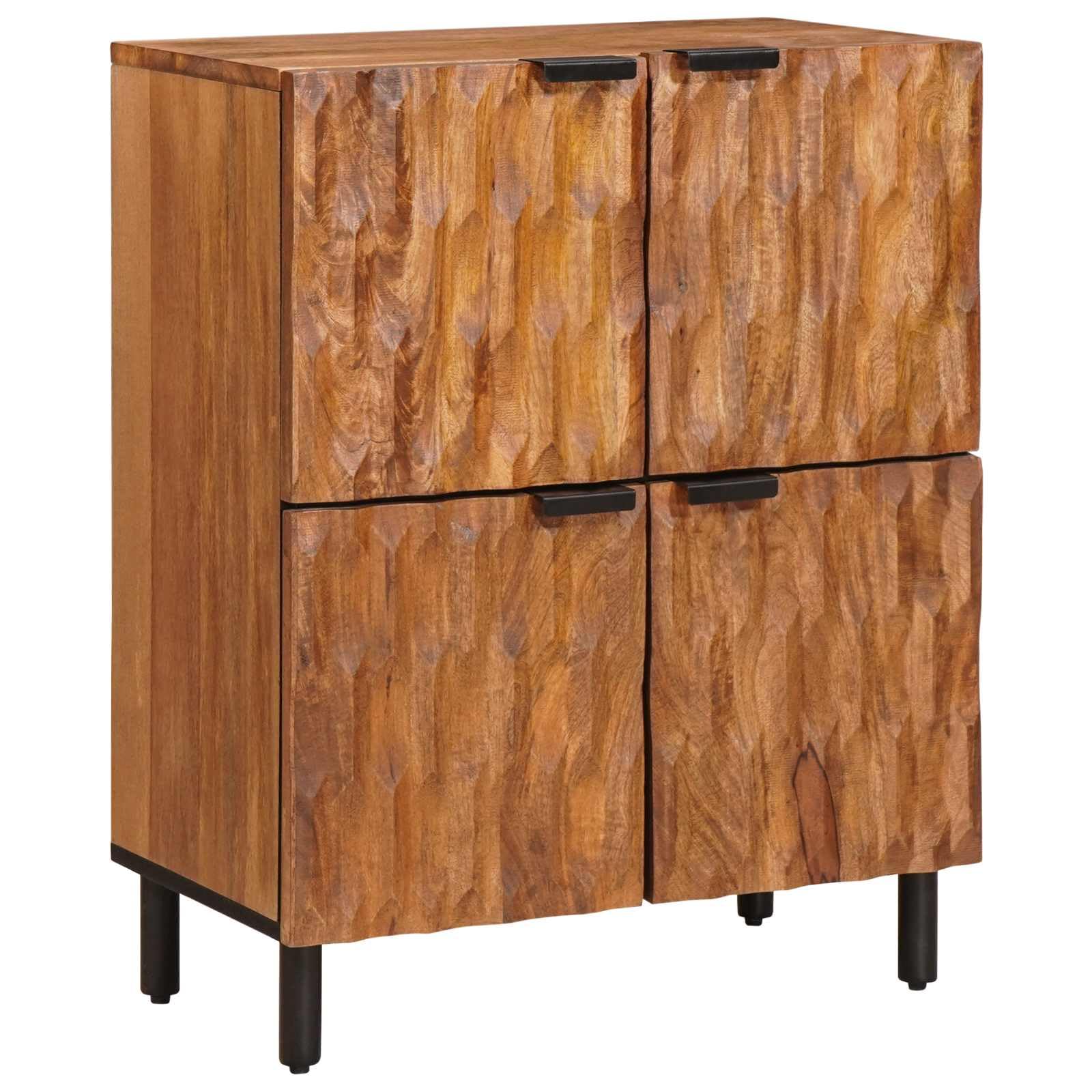 Aparador de madera maciza de mango con acabado marrón acacia 60 x 33 x 75 cm, 4 puertas con bisagras, espacio de almacenamiento para sala de estar, almacenamiento de medios, armario de TV