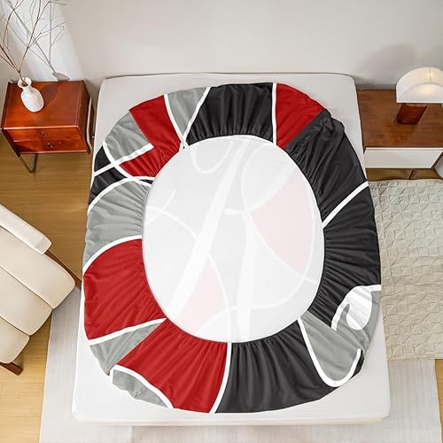 Miniatura 6 de Feelyou Juego de sábanas geométricas con círculos geométricos, sábanas para niños, sábanas a rayas con bolsillo profundo, sábana bajera ultra suave,