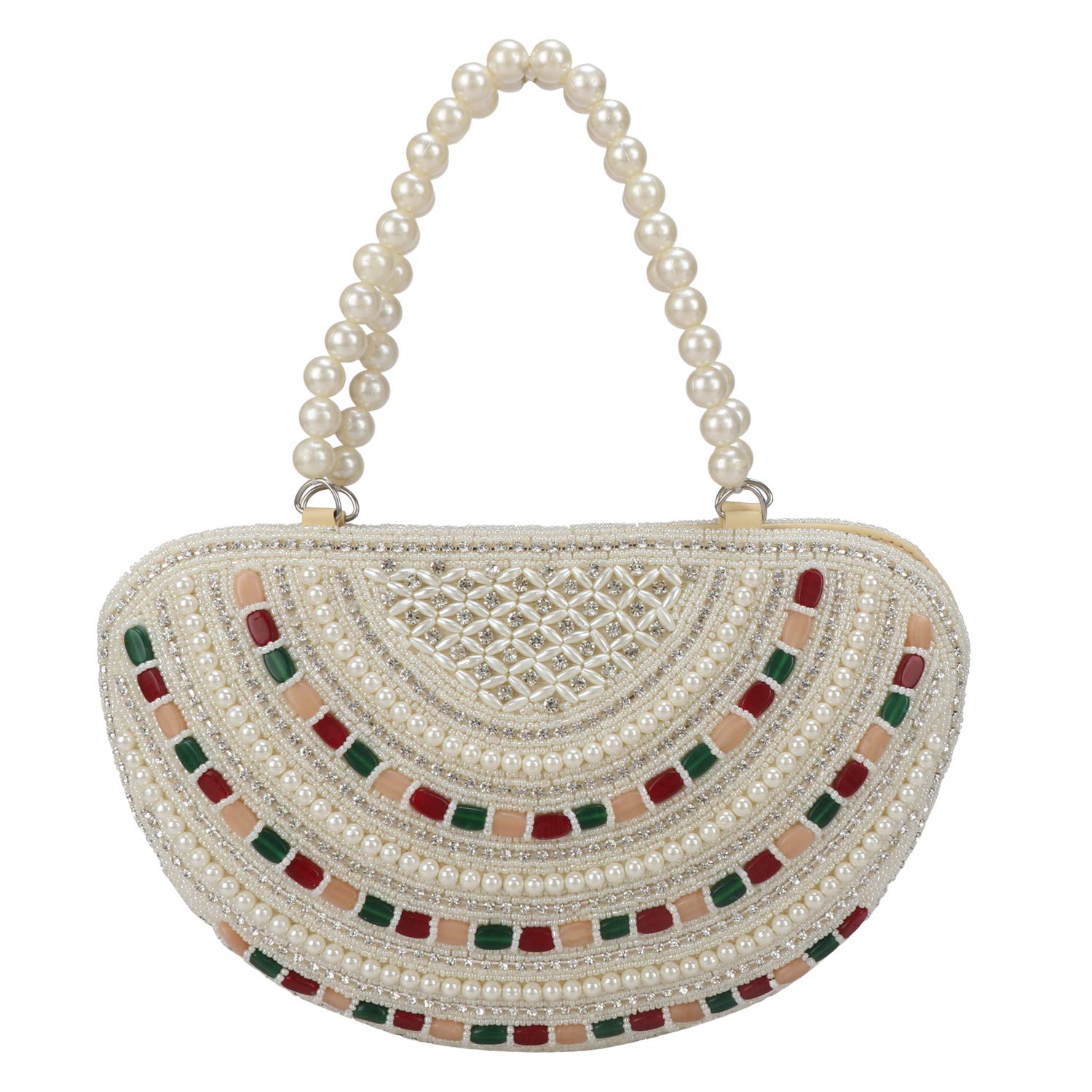LONGING TO BUY Womens Multicolour Stone in Vintage Style Pearl Tote Purse Wrist Bag (Off White) (B07Q62JCZD) Amazon Price History, Amazon Price Tracker