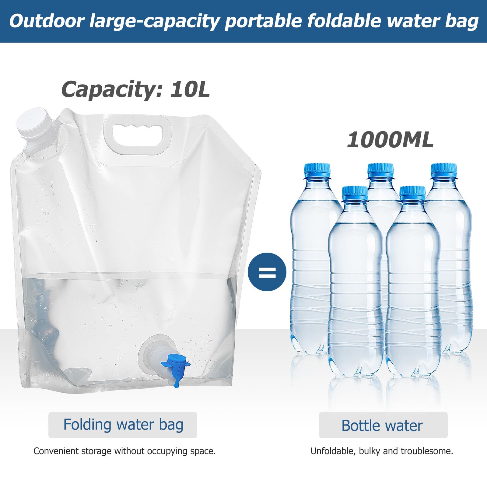 4 Stück Klappbare Wasserbehälter mit 10l Kapazität und Ausgießer Faltbare Wasserflasche aus Pe mit Tragegriff für Sommerferien Camping und Outdoor