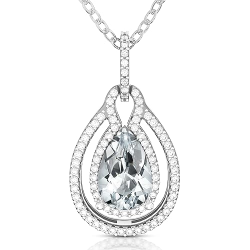 Birthstone Necklace For Women – Platinum Plated 925 Sterling Silver Teardrop Birthstones Pendants Necklaces, Women’s Birth Stone Tarnish Free Jewelry, Gemstone Gift For Wife Mother Her