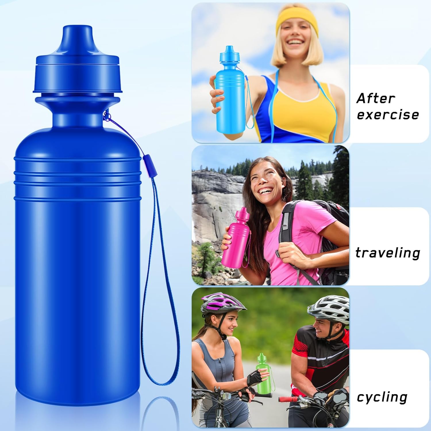 Tessco for you 20 Pack Bulk Water Bottles for Kids 18 oz Plastic Sports Water Bottle Reusable Squeeze Neon Color with Nylon Strap Back to School Supplies for Outdoor Travel Team Gym