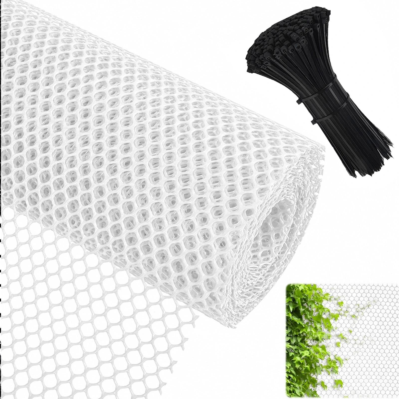 Chicken Wire Mesh Roll & Plastic Mesh Fencing– 40cm x 3m Heavy-Duty Garden Netting for Poultry Farming, Chicken Coops and Balcony Protection – Rust-Proof Wire Netting for the Garden (White)