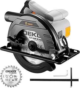 Circular Saw 1200W DEKOPRO High-Power Saw with 185mm 24T Blade, 4800 RPM, Max Cut Depth 65mm 90, 43mm 45, Heavy-Duty Steel Base, Includes Guide Rai, Power Saw for Wood, PVC