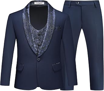 Lamgool Boys Suits Slim Fit Tuxedo Set 3 Pieces with Jacket Vest Pant for Kids Prom Wedding Formal Dresswear Outfit 4-16Y