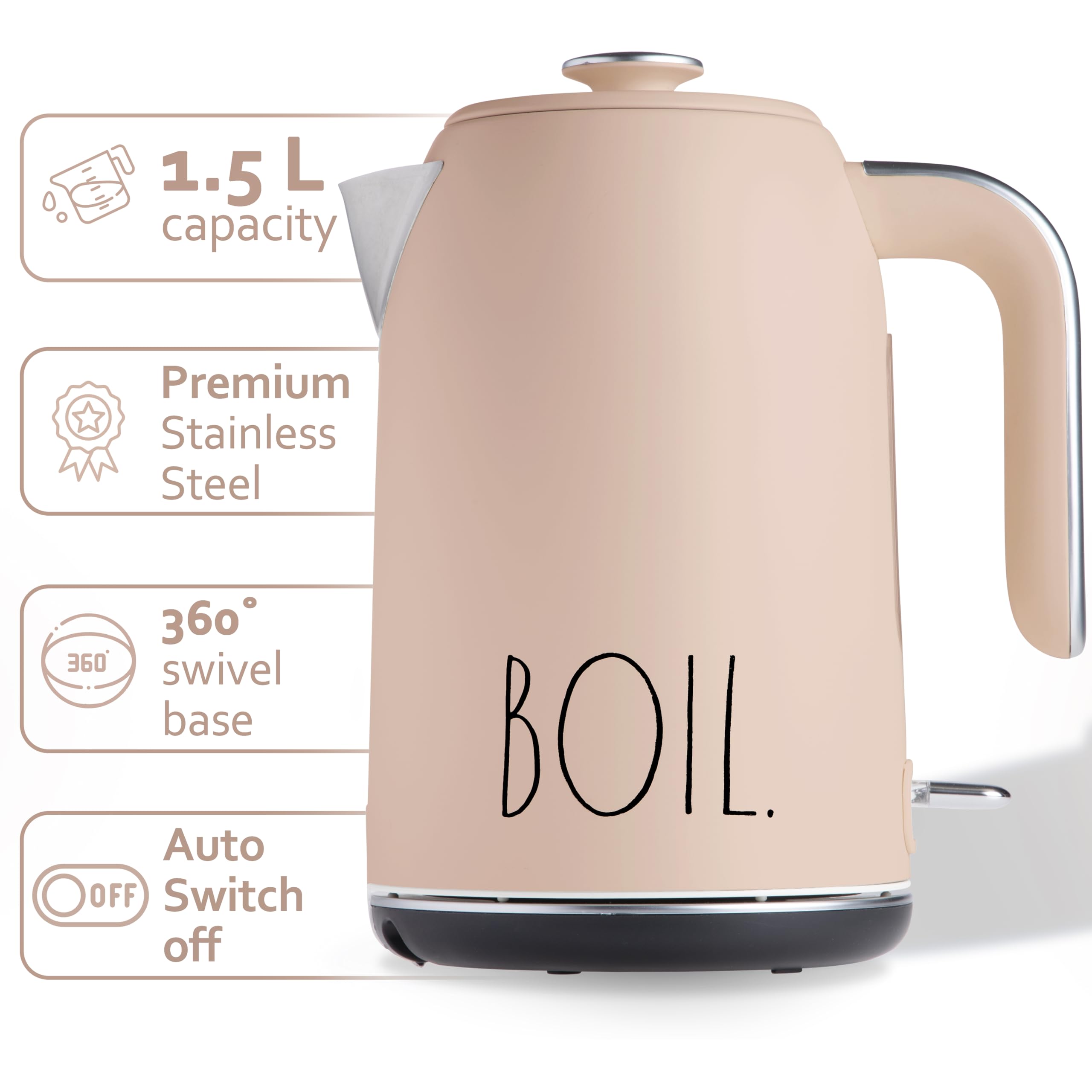 Rae Dunn Electric Water Kettle - Stainless Steel Coffee Maker, Tea Kettle, Electric Hot Water Kettle with Automatic Shut Off Boil-Dry Protection, 1500 Watt Boiling Power, 1.7 Liters, Blush
