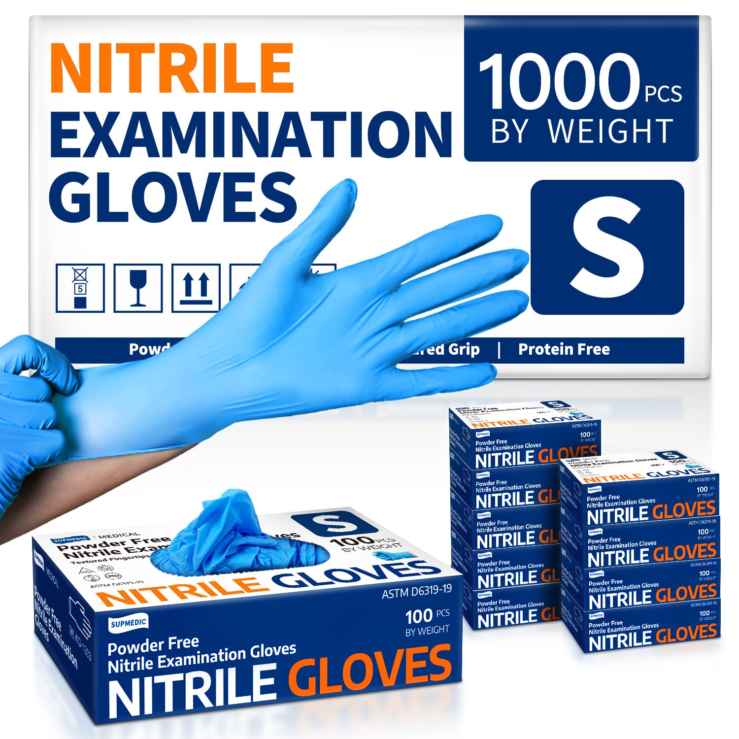 Supmedic Nitrile Exam Glove, 3.5 mil Disposable Medical Gloves Powder-Free Latex-Free, SKF Series Case of 1000 pcs (Blue)