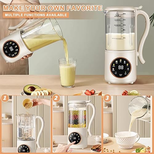 Miniatura 5 de Máquina automática de leche de nueces, 47 onzas (47.3 fl oz) de leche de soja automática para avena, leche de soja, coco, leche de origen vegetal,