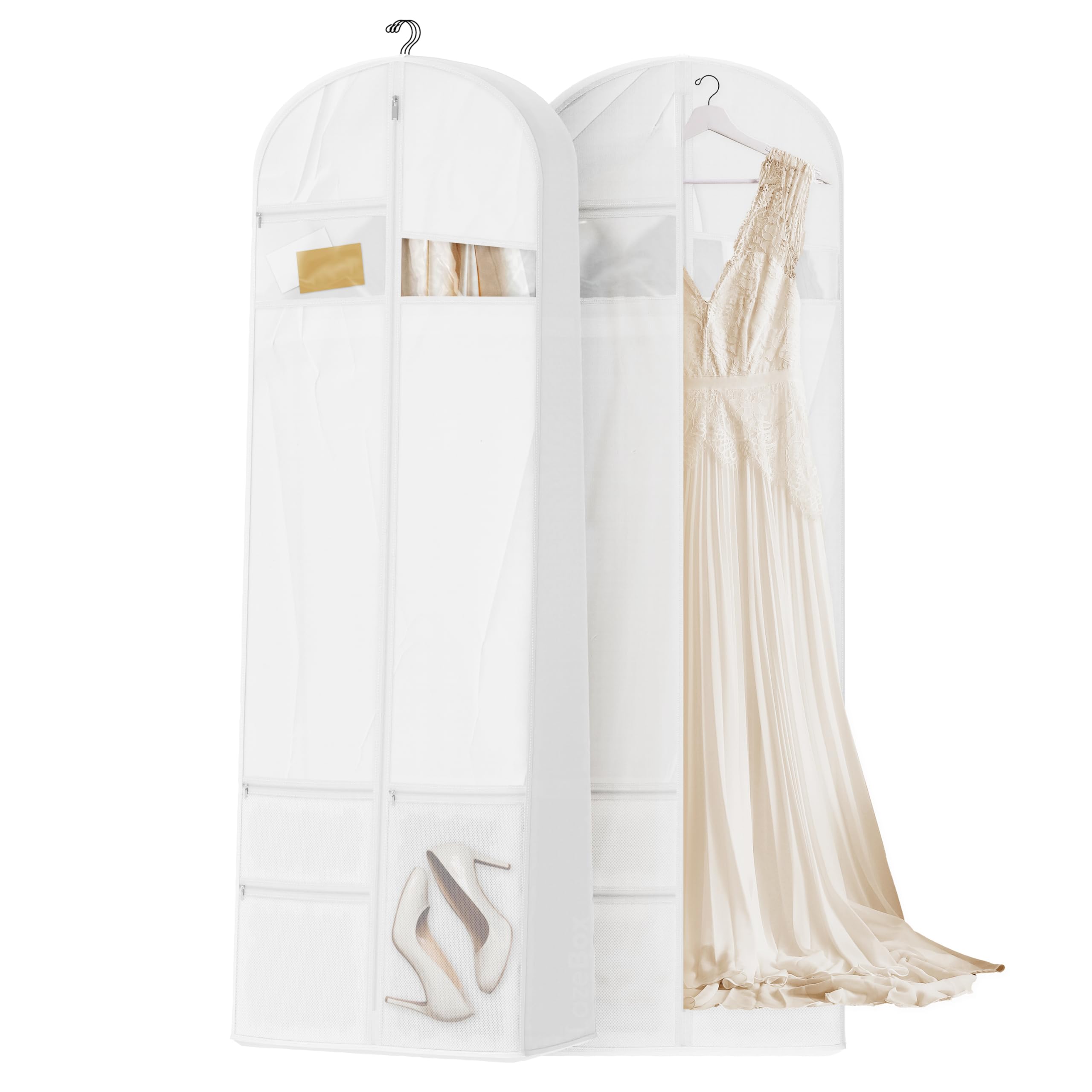 Lazebox 72" Garment Bag with Zipper Pocket, Wedding Dress Bag for Gowns Long, White