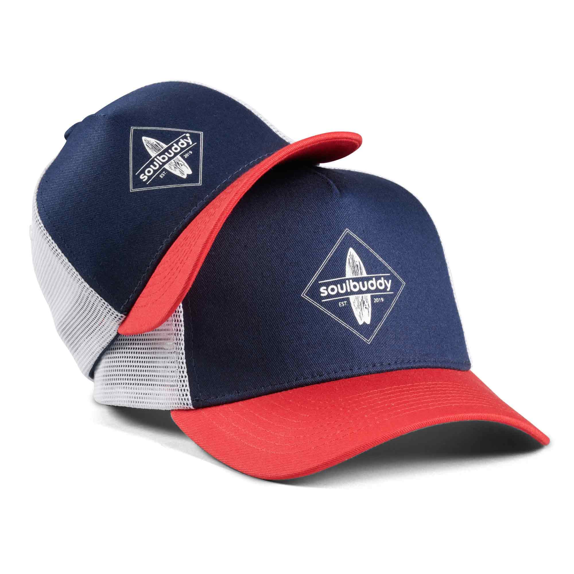 Soulbuddy Baseball Trucker Cap - 2er Set Partnerlook-Set als Mutter Tochter oder Vater Sohn Kleidung - aus 1 Herren oder Damen Kappe - One Size und 1 Kinder Cappy Größe S, M oder L