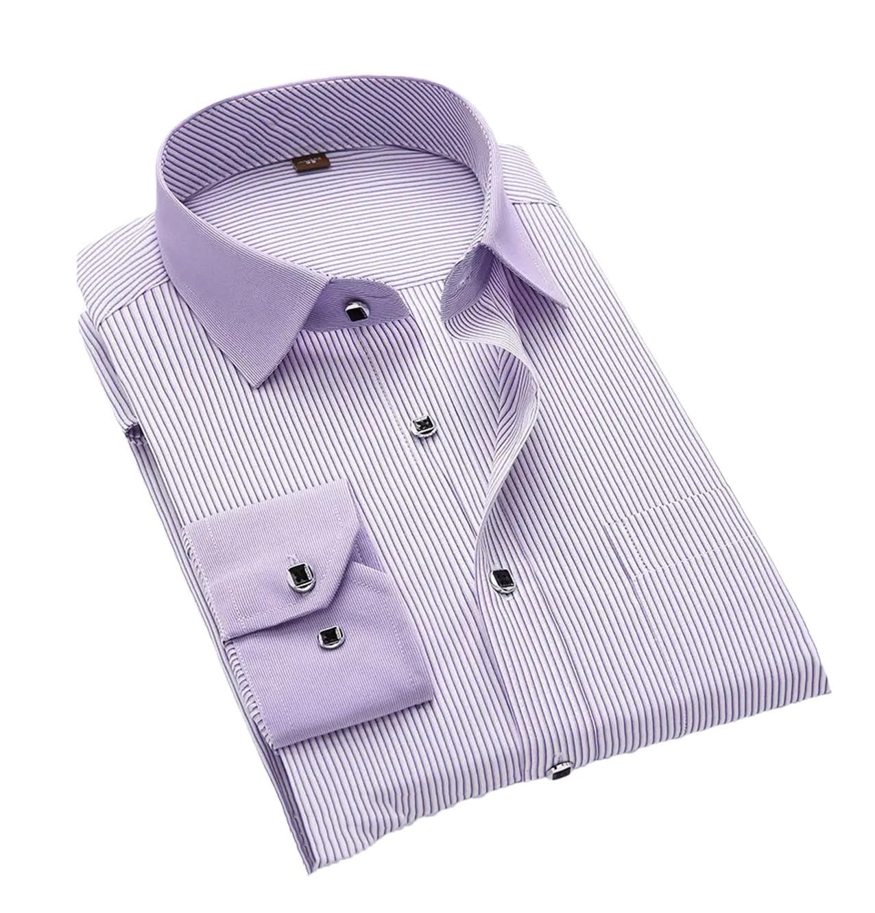 Men's French Cuff Dress Shirt White Long Sleeve Formal Business Shirts Striped Shirts for Men with Cufflinks