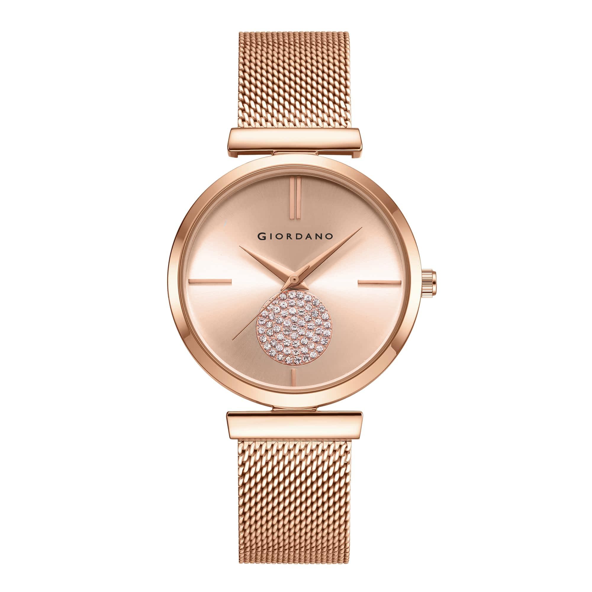 Eleganza Collection Analog Watch for Women with Crystal Studded Dial and Metallic Mesh Strap