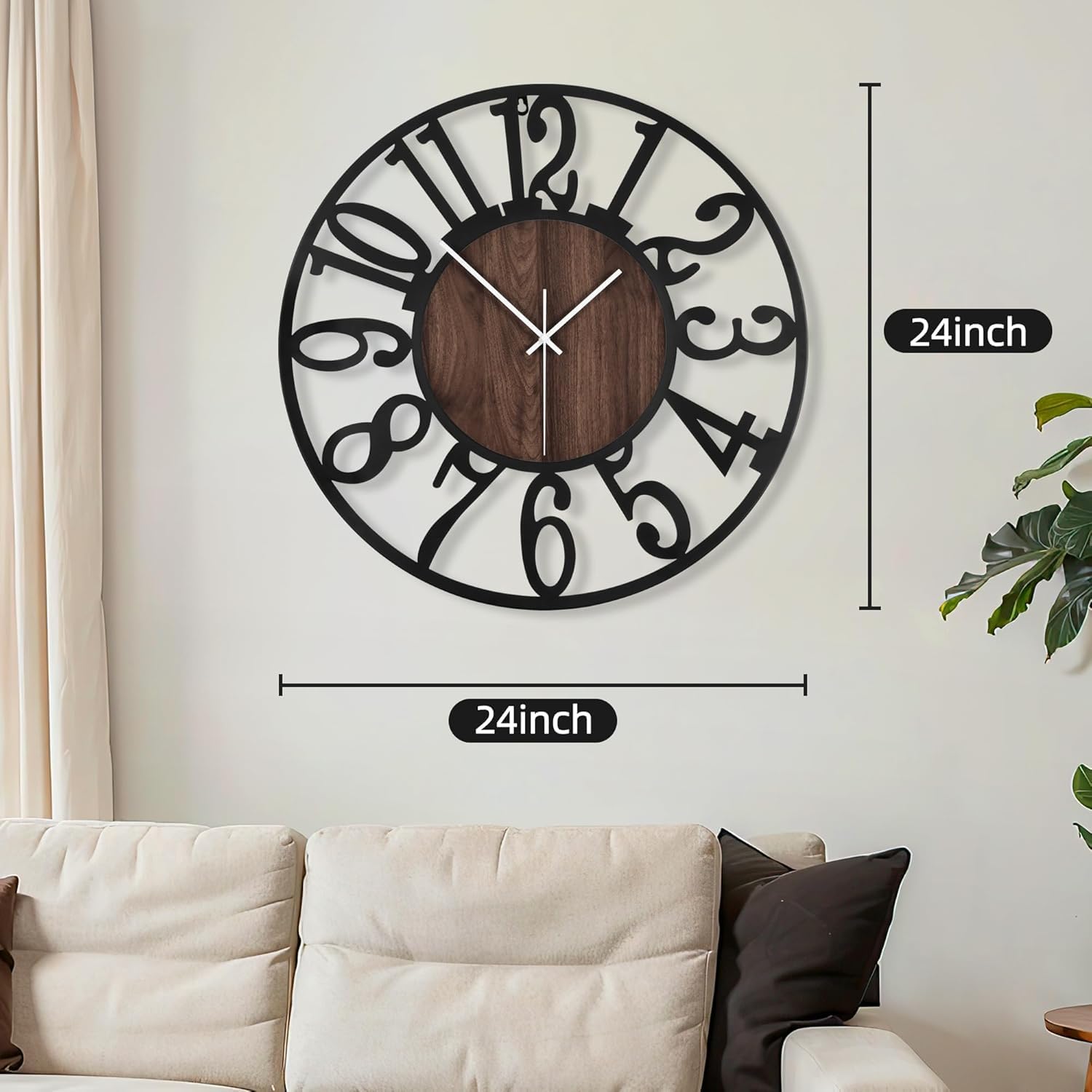 Mee 2ou Grote wandklok voor woonkamerdecoratie, 16 inch niet-tikkende stil, batterij-aangedreven moderne vintage oversized wandklok voor slaapkamer keuken