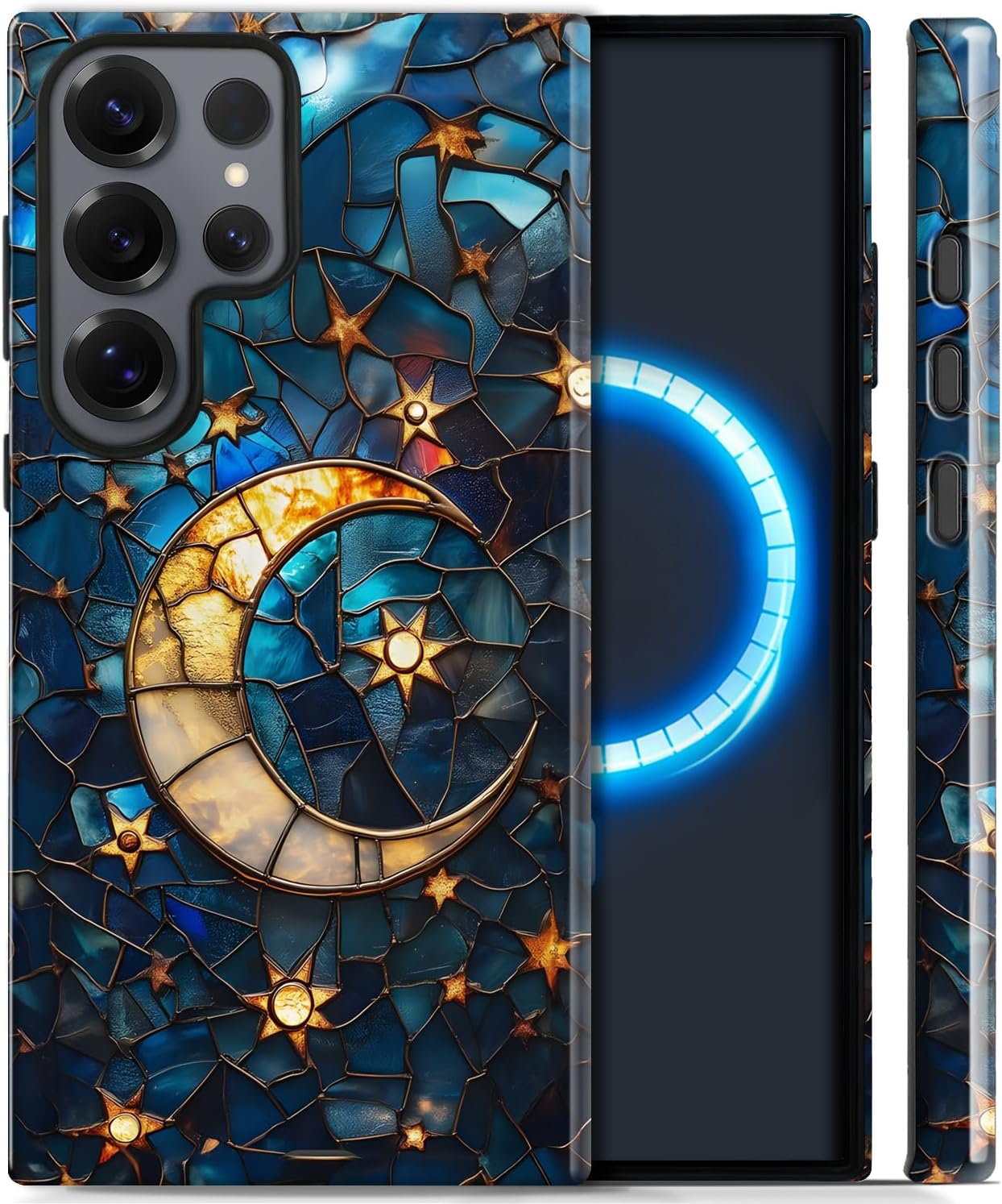 Case for Samsung Galaxy S23 Ultra,Moon Stars Stained Glass Case [Compatible with Magsafe] Design,Dual Layer Soft TPU Hard PC Bumper Phone Case Case for Men Women