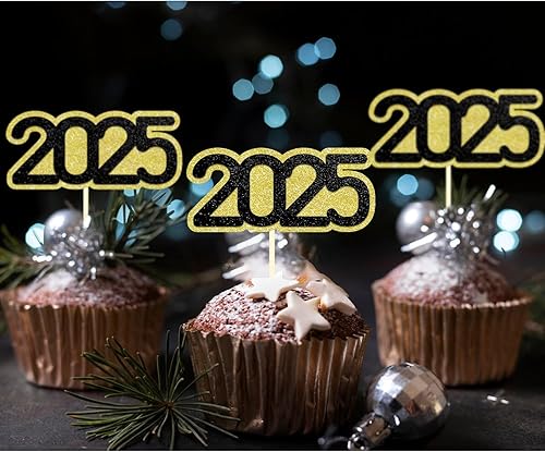 Miniatura 5 de 24 adornos para cupcakes con purpurina 2024, palillos para pasteles de Año Nuevo, decoración para pasteles de Año Nuevo 2024 para Año Nuevo,