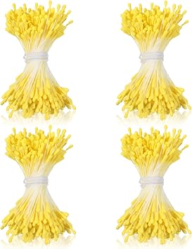 ZEYIYER 1600Pcs Flower Stamens for Crafts, Yellow 3mm Flowers Stamens, Double-Heads Artificial Floral Pistil for Flowers Making, Wedding, Party, Home, DIY Crafts