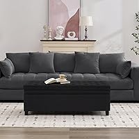 Vista 2 de Otomana de almacenamiento de tela de 50 pulgadas, banco de extremo de cama con almacenamiento, patas de madera y botones, otomana tapizada moderna