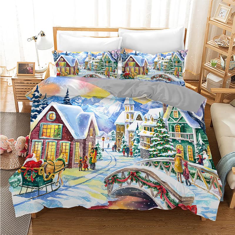 Housse de couette 90x190 enfant en microfibre infroissable motif sapin bleu