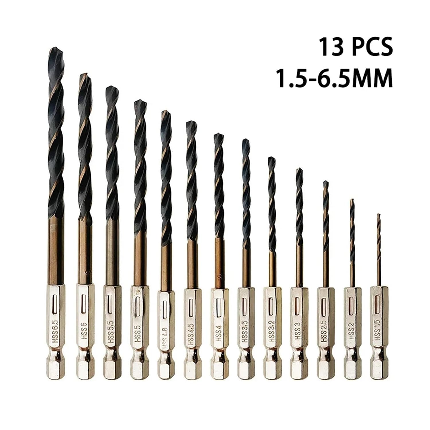 1/7/13pcs High Speed Steel 1/4 Hex Shank Twist Drill Bit Wood Metal Hole Cutter Core Drilling Tool Cobalt Bits 1.5mm-14mm(13pcs 1.5-6.5mm)