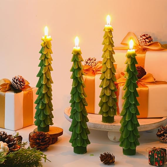 MTLEE 4 Pcs 10 Inch Christmas Tree Shaped Taper Candles