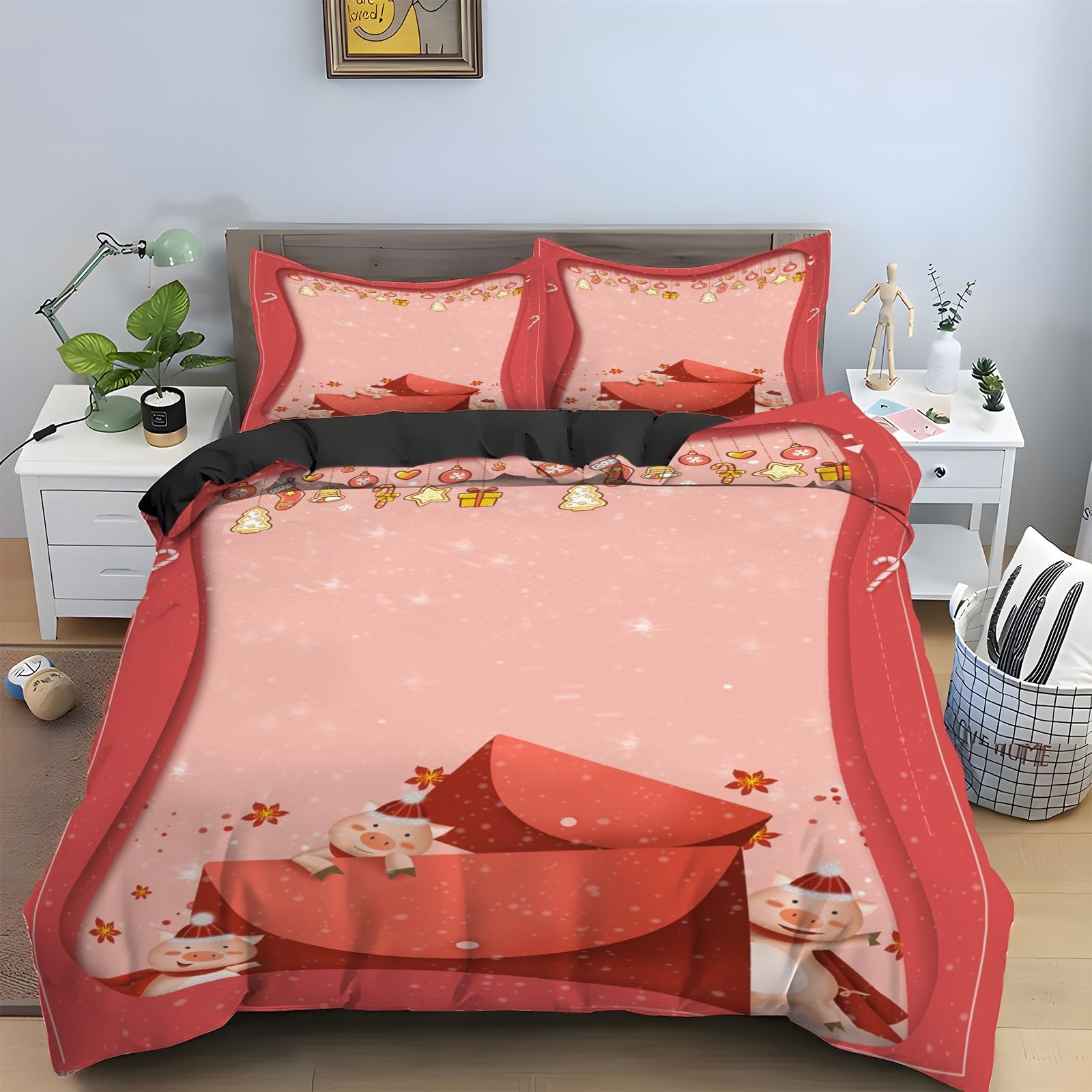 Parure de lit rouge avec housse de couette 200x200 zippée en microfibre