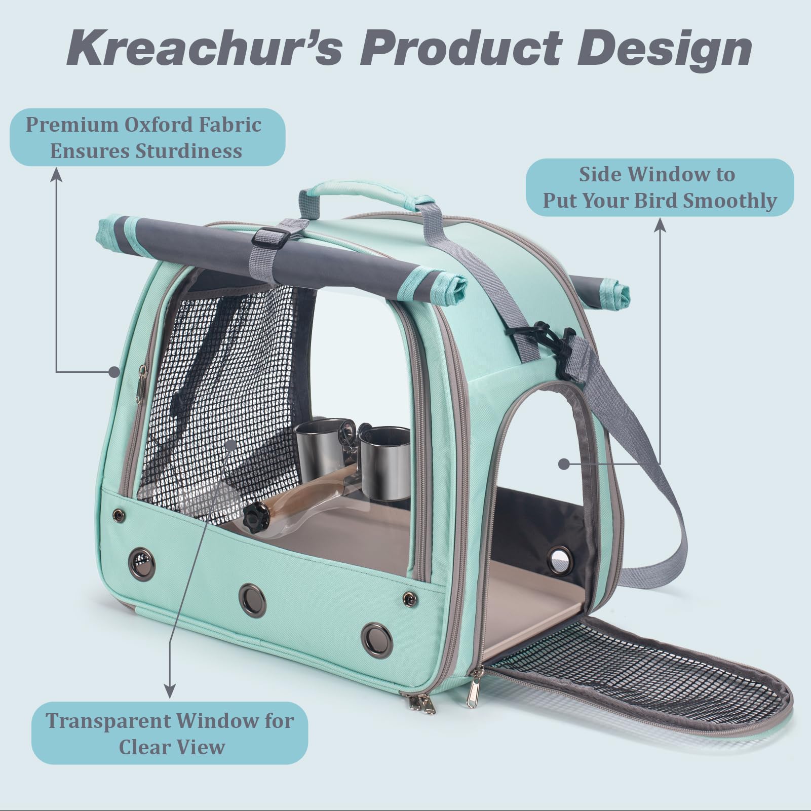Jaula de viaje para loros con perca, cuenco de comida, bandeja y ventana transparente transpirable, bolsa de viaje para pájaros para cacatúas grises africanas Caique Conure Quaker, para veterinario