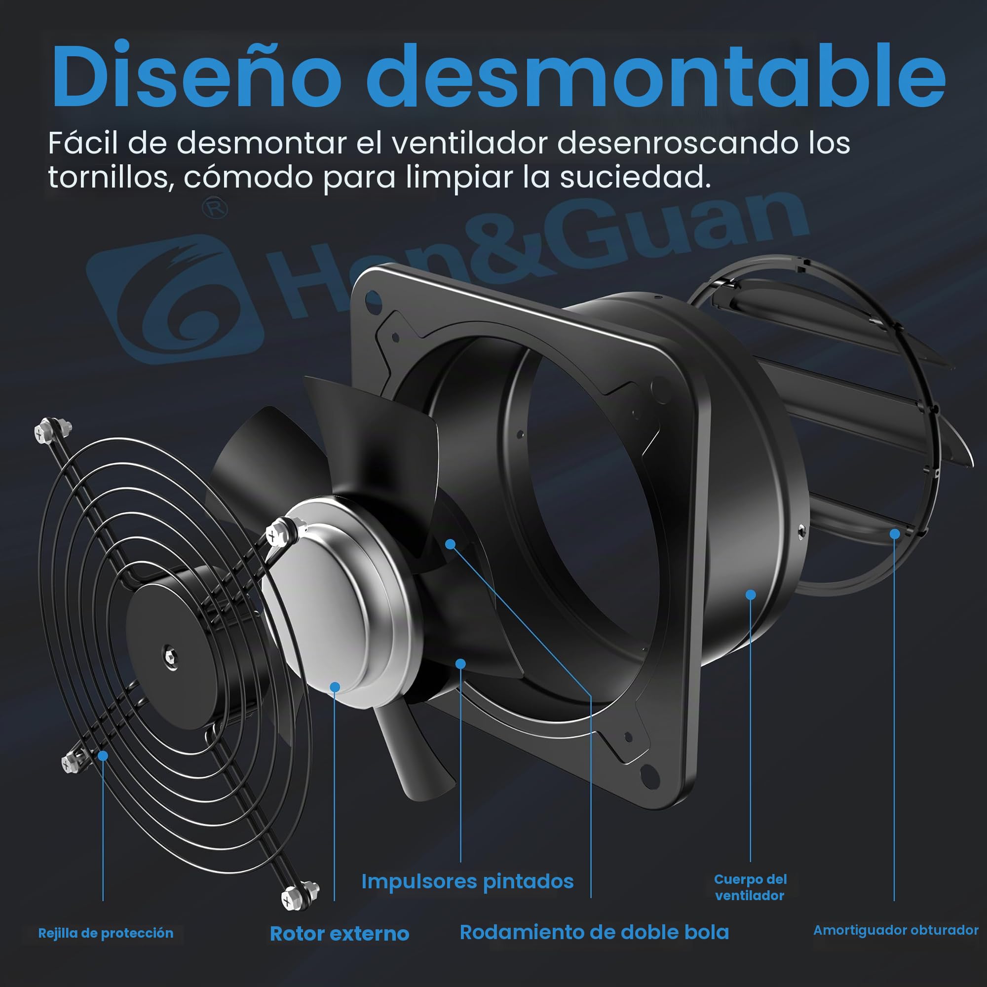 Ventilador extractor industrial 200 mm con regulador de velocidad, metal, silencioso, válvula de retorno, enchufe UE para garaje, cocina, ático, ventana