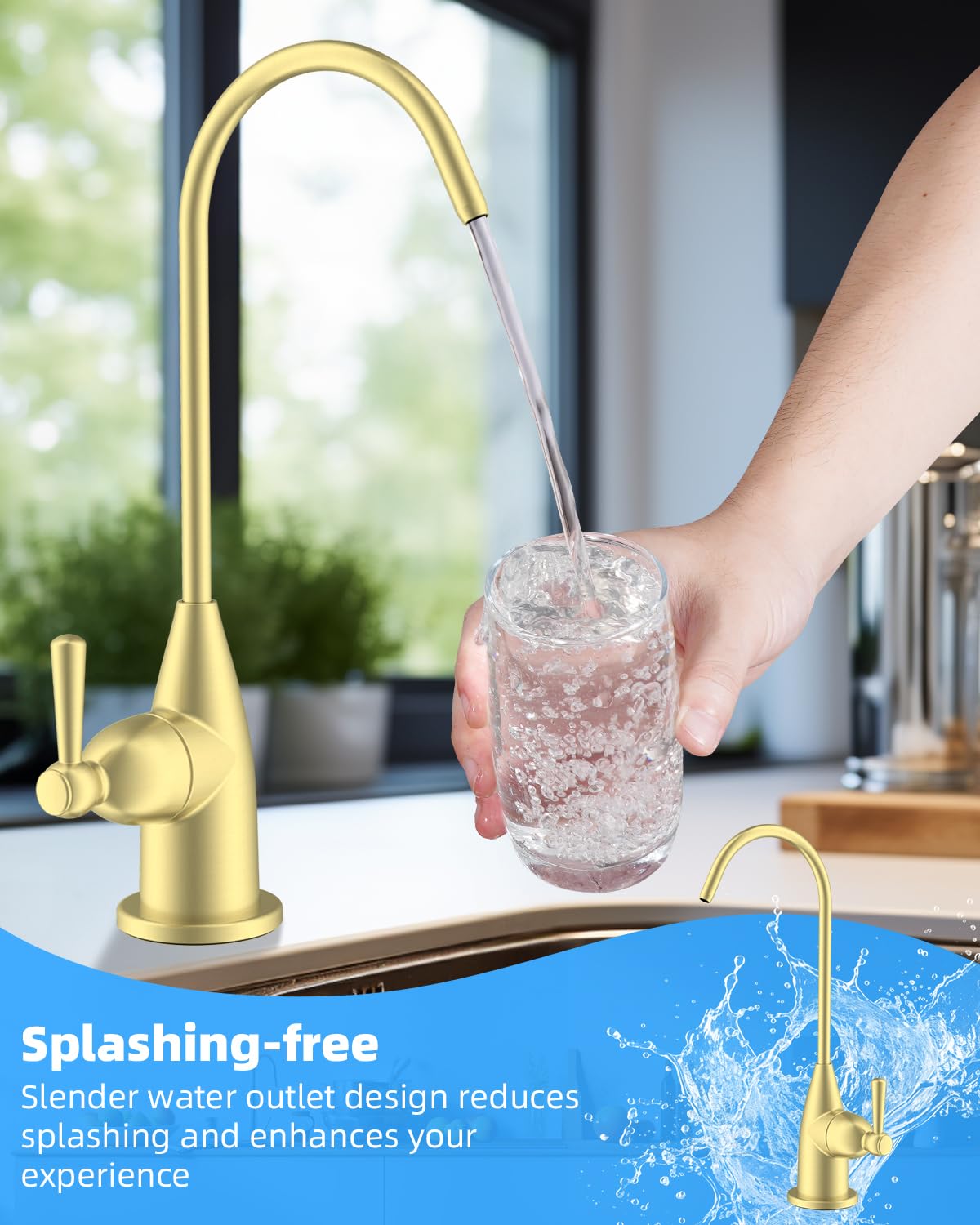 Hibbent - Grifo de agua potable para fregadero de cocina de bar, sin plomo, grifo de filtro de agua de acero inoxidable, grifo de ósmosis inversa para sistema de filtración de agua debajo del