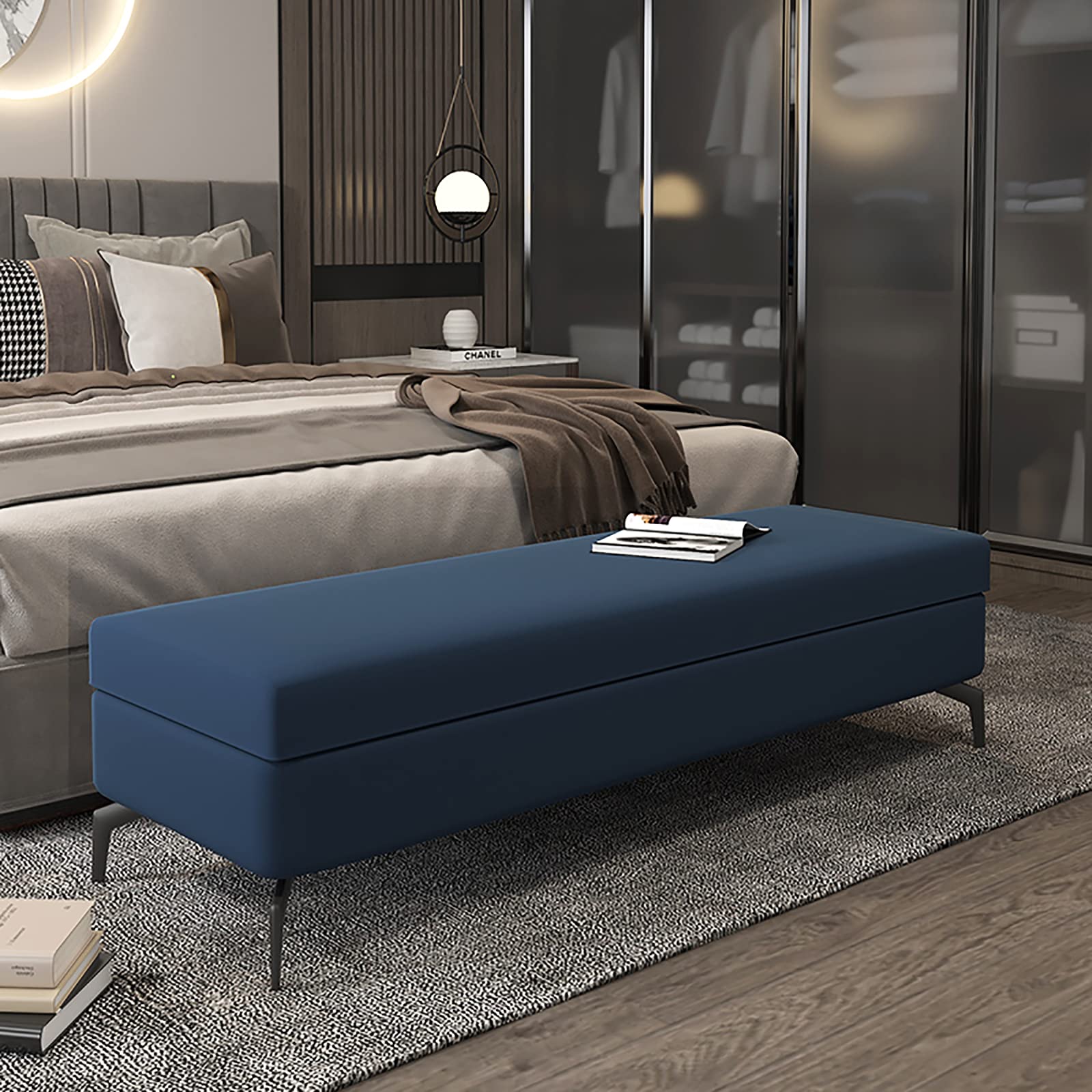 Slish Niebieska ławka na koniec łóżka ze sztucznej skóry i wielofunkcyjny podnóżek - Slish Home Decor & Sto Solut (79 x 45 x 45 cm) - Premium Quali Craftsmanship