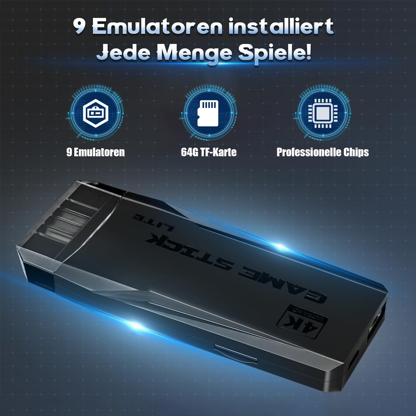 M8 64G Retro Konsole Retrolink 20000+ Spielen zwei kabellose Controller,4K Retro spielekonsole HDMI Plug and Play Wireless Game Stick für TV