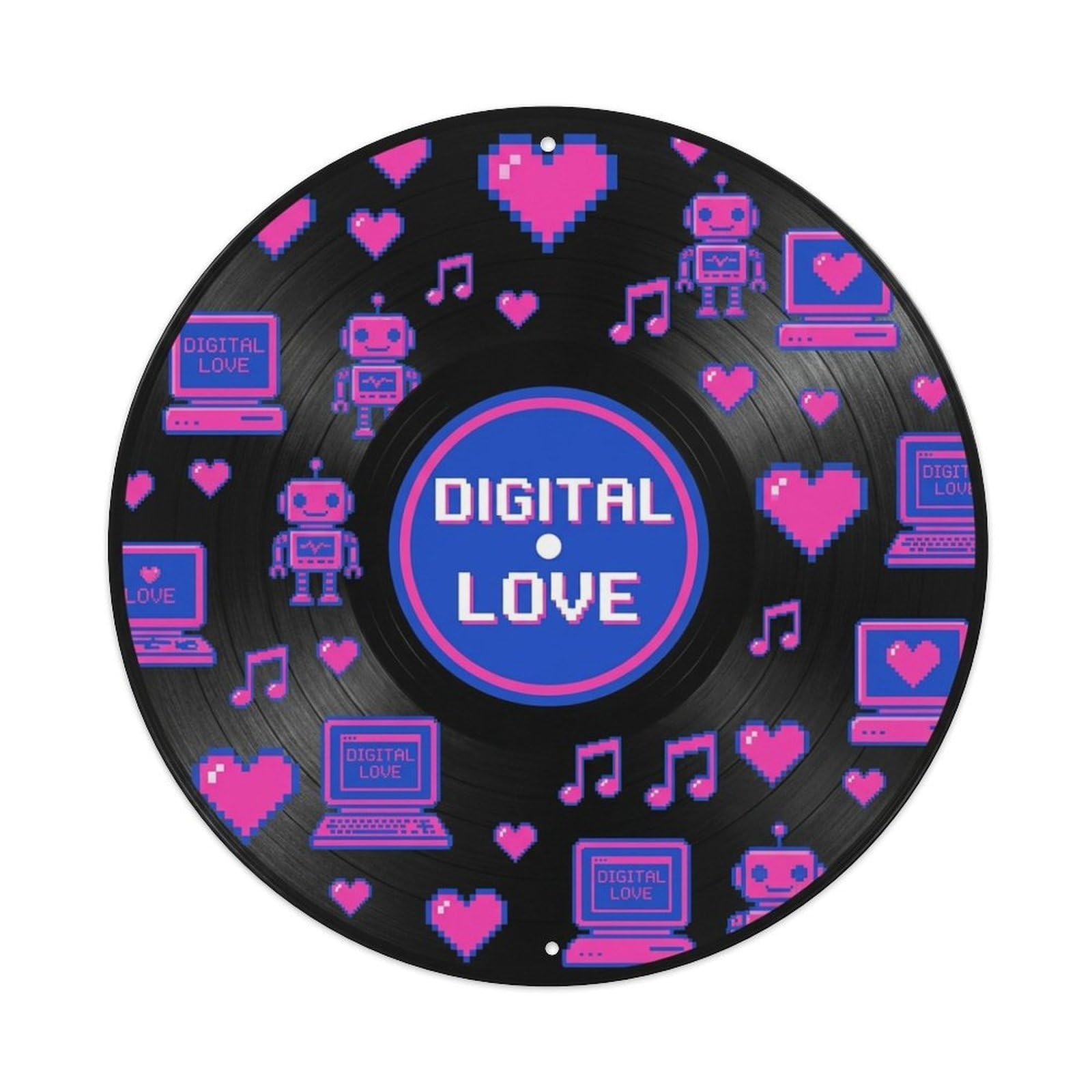 Synth Pop Turntable Groove Digital Love Record Cover Metal Tin Sign