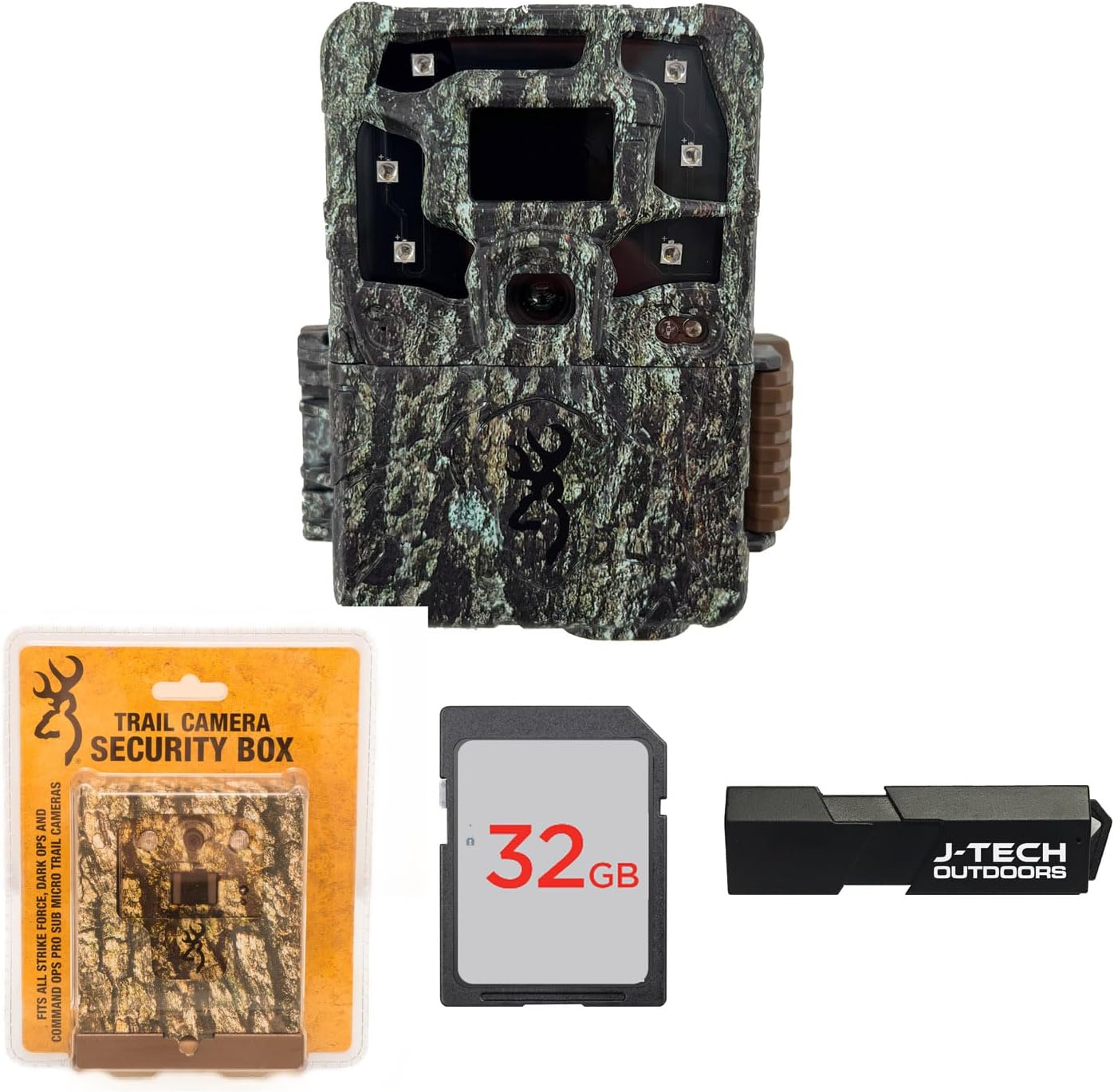Browning Strike Force Pro X 1080 Trail Game Camera Bundle Includes Sub Micro Security Box + 32GB Memory Card + J-TECH Card Reader (24MP) | BTC5PX1080