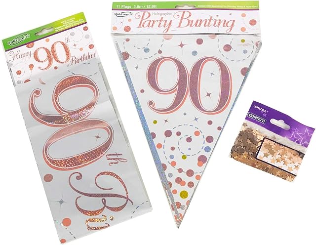 #brand# 90th Birthday Decoration Kit Banner Bunting Confetti Rose Gold Him Her Men Women
