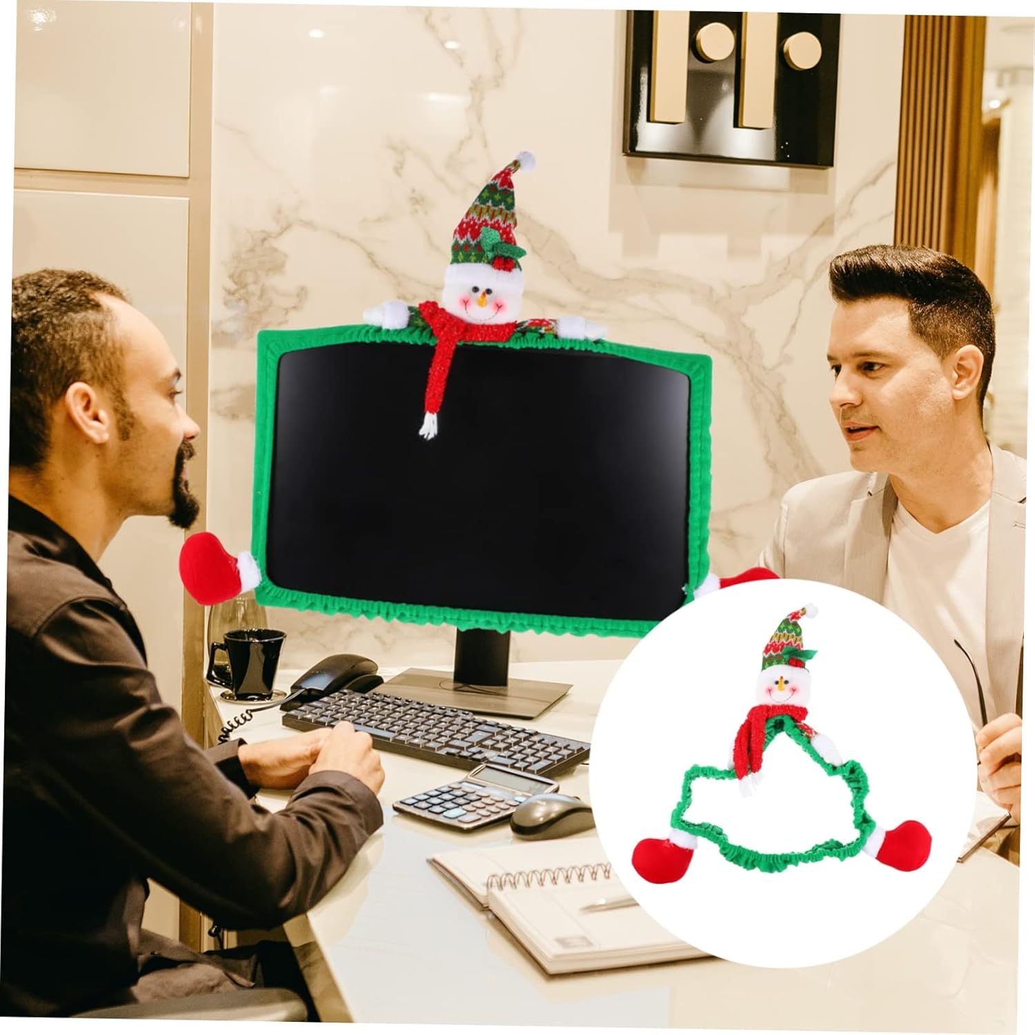 Mobestech 3pcs Elastic Computer Monitor Cover Adorable Snowman Design Xmas Display Protector Unique Christmas Decor for Home Office Charming Holiday Atmosphere Durable Cloth Material