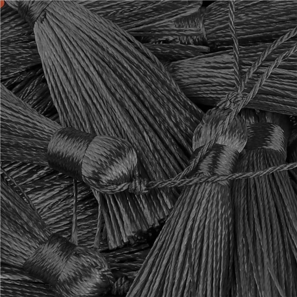 Handmade Tassel 50pcs 9.5cm/3.75 Inch Key Tassels, Polyester, DIY Handmade Bookmark for Crafts Accessories of Home(BLACK)