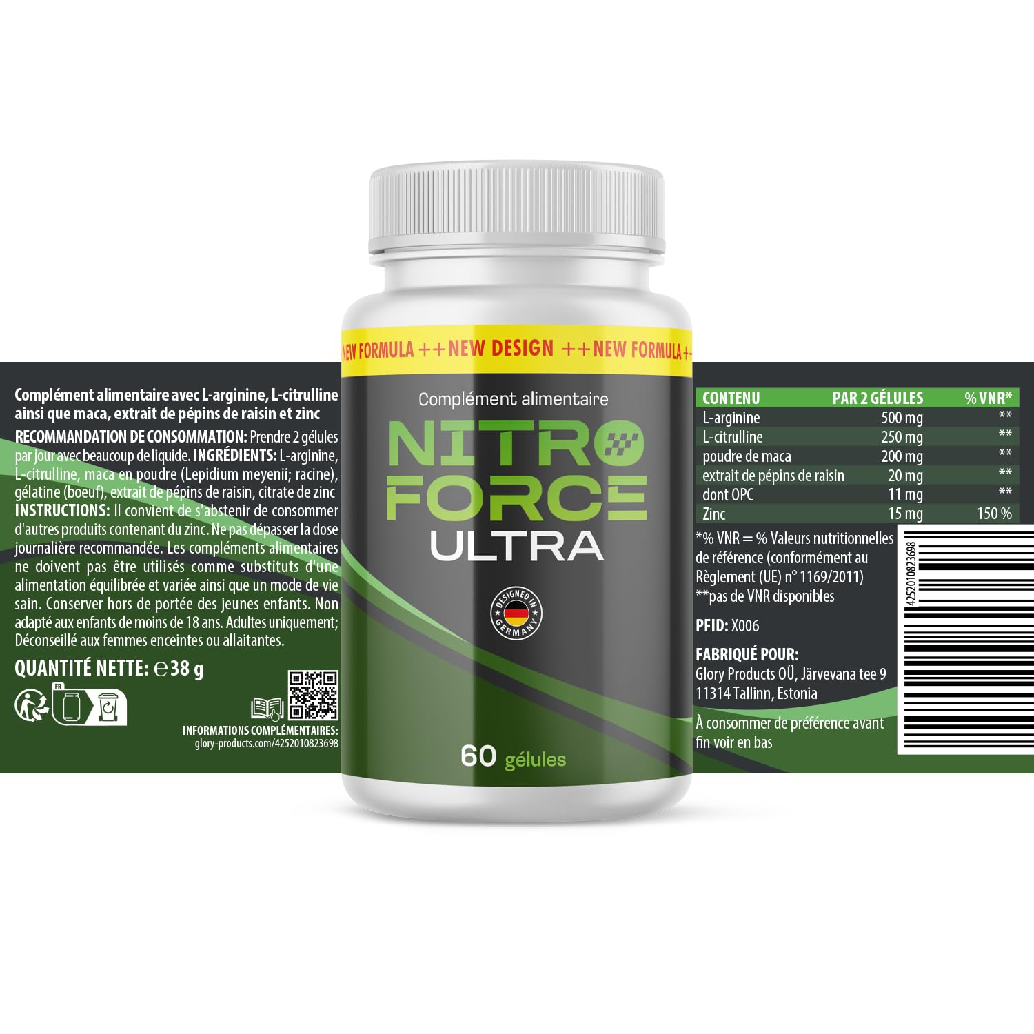 Nitro Force Ultra Gélules | L-Arginine, Zinc & Maca | 60 Gélules