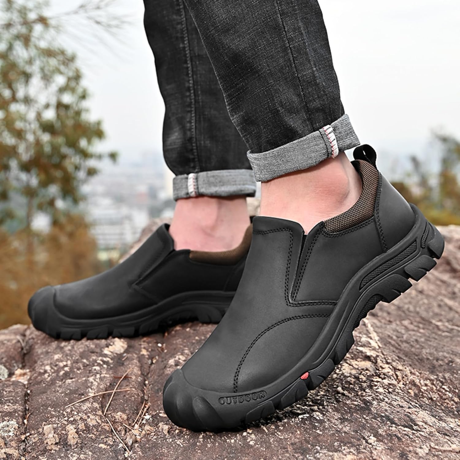 UPIShi Men's Waterproof Slip On Leather Hiking Outdoor Walking Casual Loafers Work Shoes - Image 2